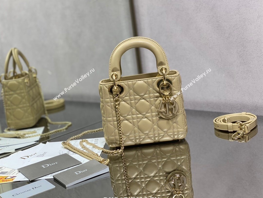 Dior Mini Lady Dior Bag in Beige Cannage Lambskin 2024 0523 (XXG-240523075)