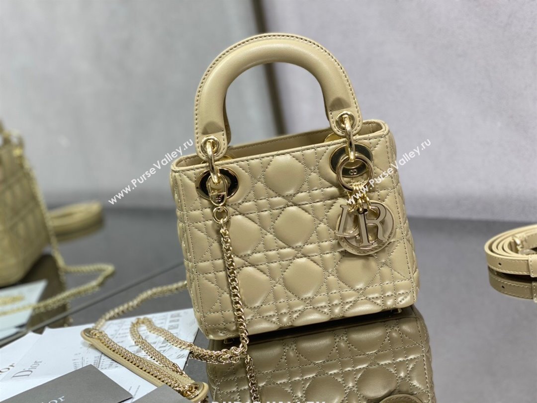 Dior Mini Lady Dior Bag in Beige Cannage Lambskin 2024 0523 (XXG-240523075)