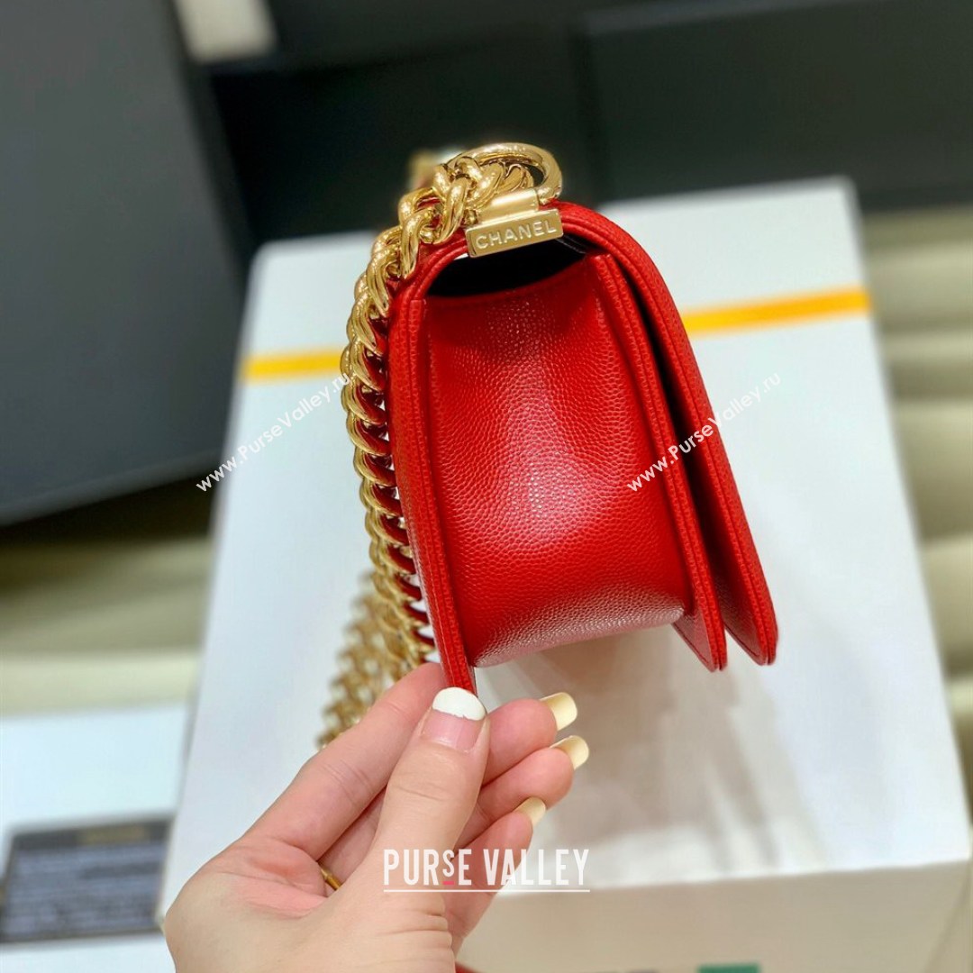 Chanel Quilted Original Haas Caviar Leather Small Boy Flap Bag Red/Gold (Top Quality) (SHUNY-210811068)