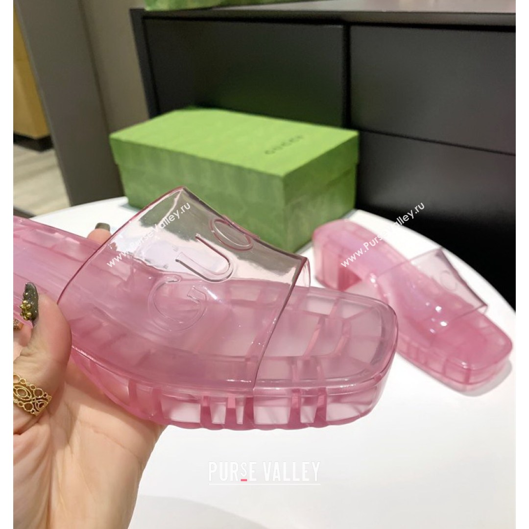 Gucci Transparent Rubber Slide Sandals Pink 2021 (MD-21081046)