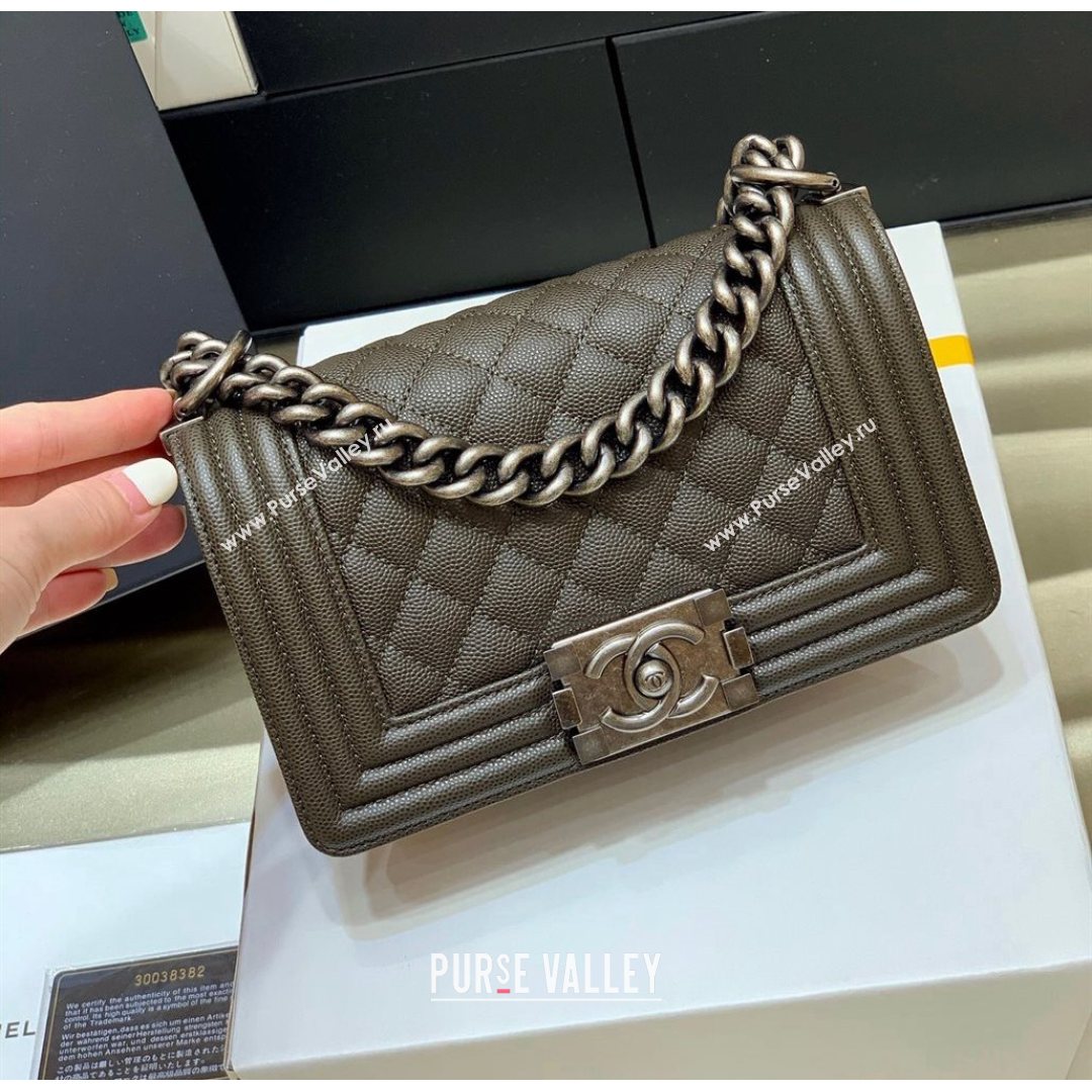 Chanel Quilted Original Haas Caviar Leather Small Boy Flap Bag Army Green/Silver (Top Quality) (SHUNY-210811070)