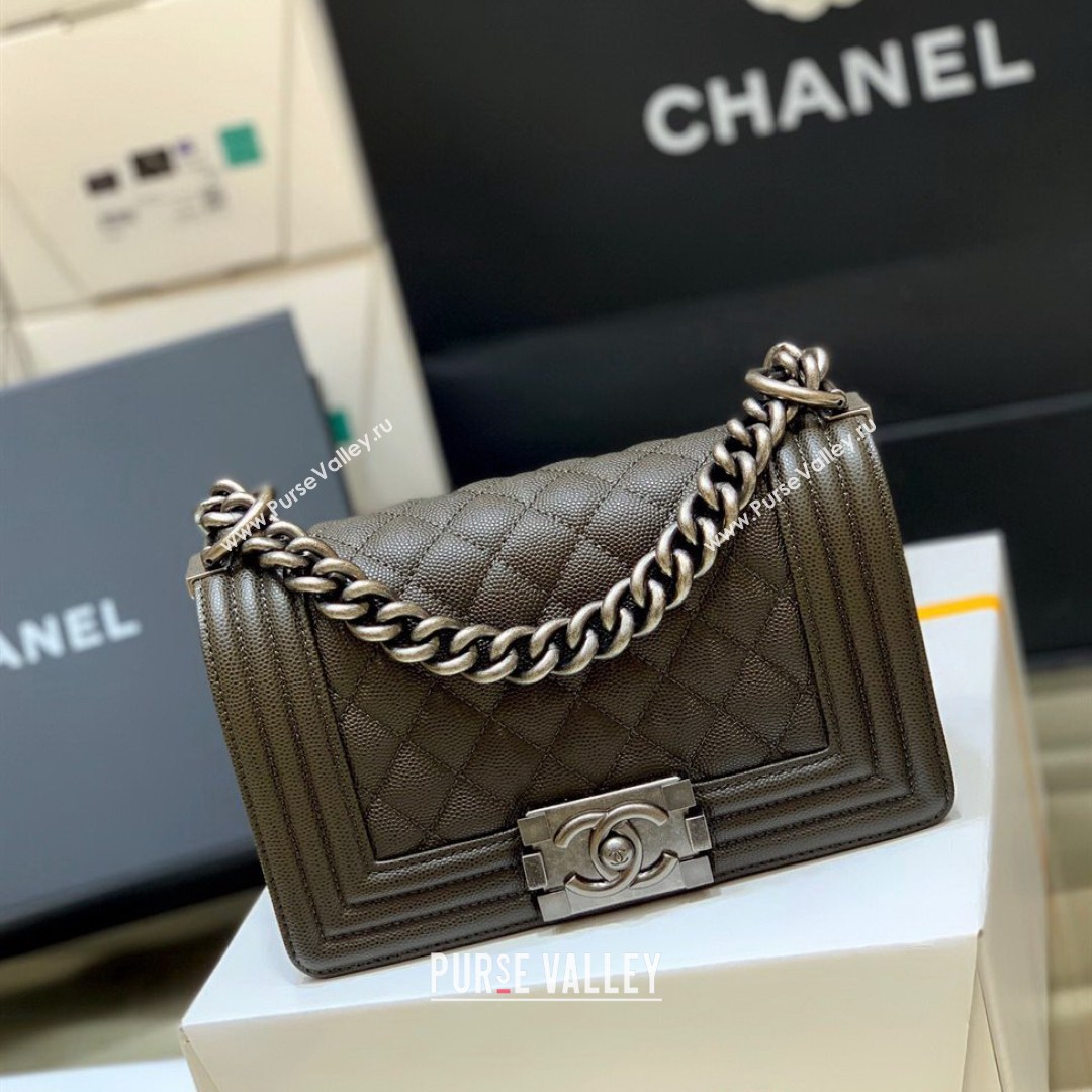 Chanel Quilted Original Haas Caviar Leather Small Boy Flap Bag Army Green/Silver (Top Quality) (SHUNY-210811070)