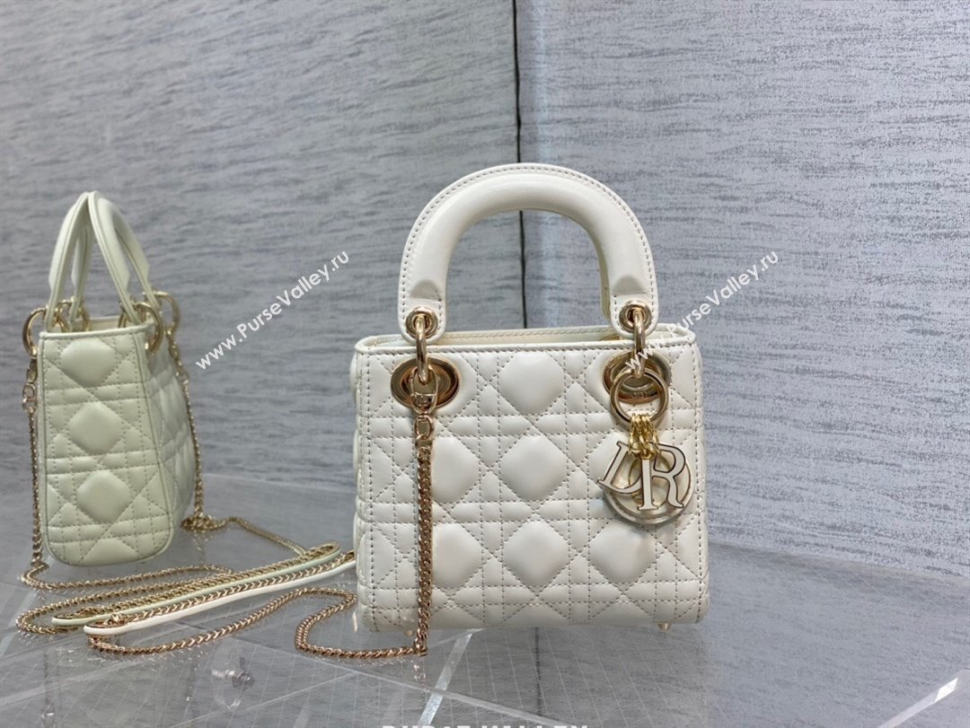 Dior Mini Lady Dior Bag in White Cannage Lambskin 2024 0523 (XXG-240523077)