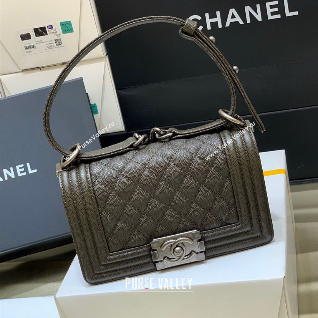 Chanel Quilted Original Haas Caviar Leather Small Boy Flap Bag Army Green/Silver (Top Quality) (SHUNY-210811070)