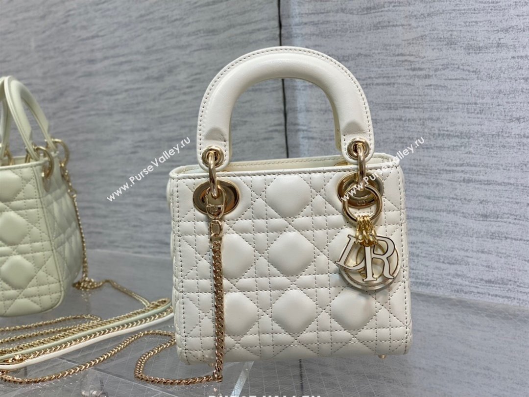 Dior Mini Lady Dior Bag in White Cannage Lambskin 2024 0523 (XXG-240523077)