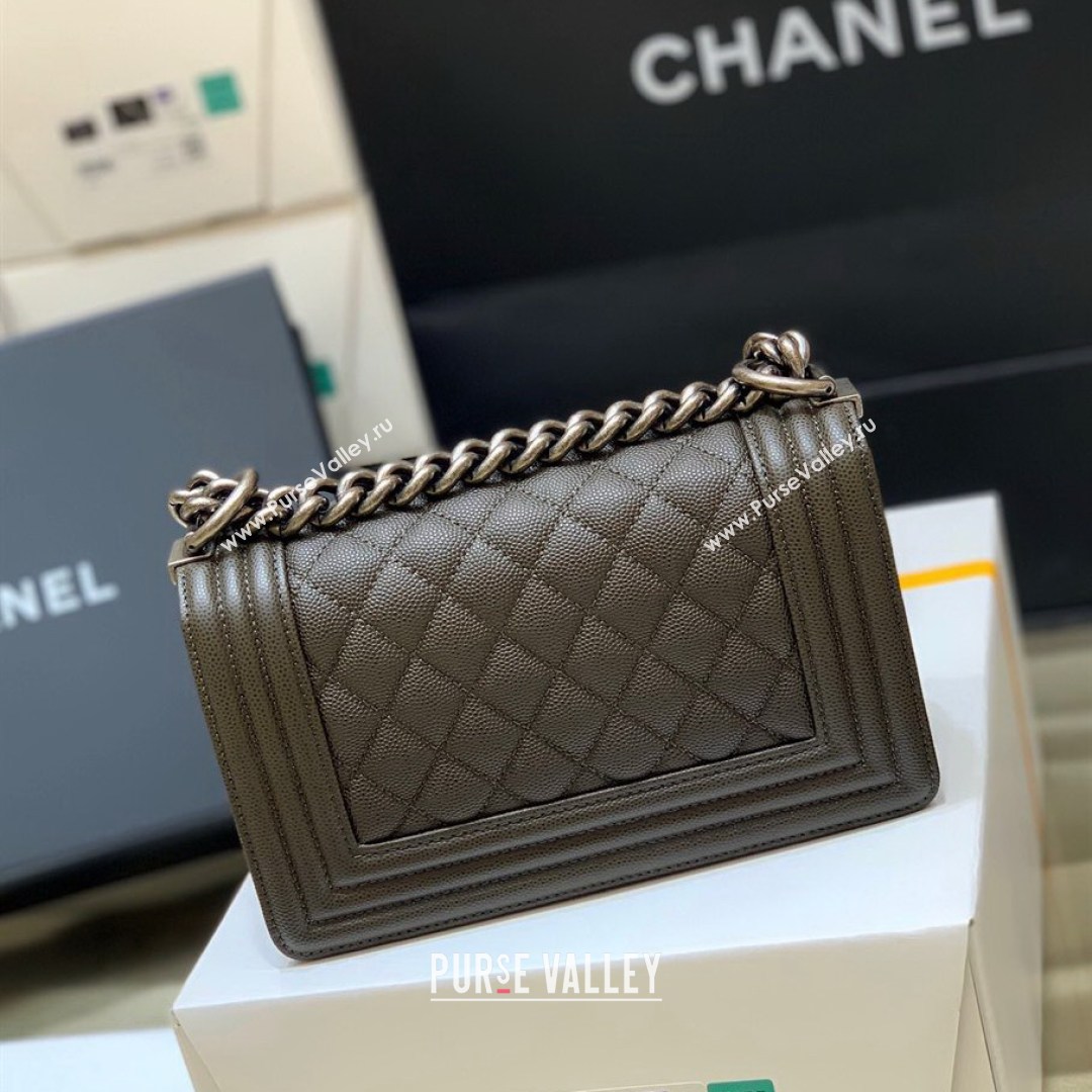 Chanel Quilted Original Haas Caviar Leather Small Boy Flap Bag Army Green/Silver (Top Quality) (SHUNY-210811070)