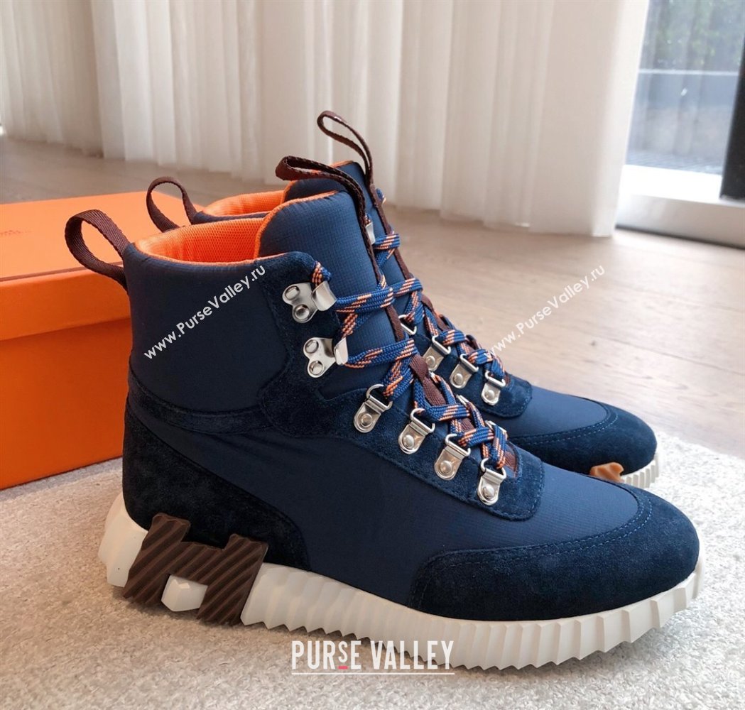 Hermes Klimb Boot Sneakers in Suede and Check Fabric Dark Blue 2025 0226 (XC-250226041)