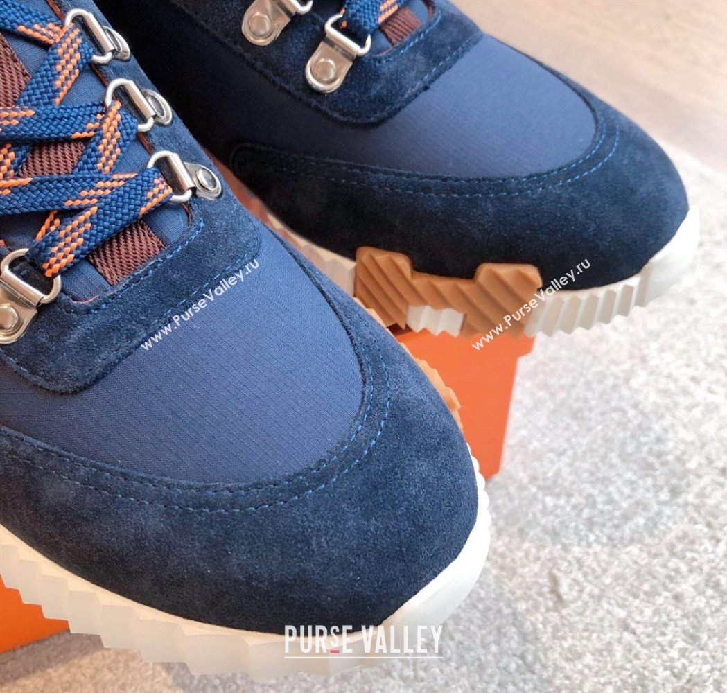 Hermes Klimb Boot Sneakers in Suede and Check Fabric Dark Blue 2025 0226 (XC-250226041)