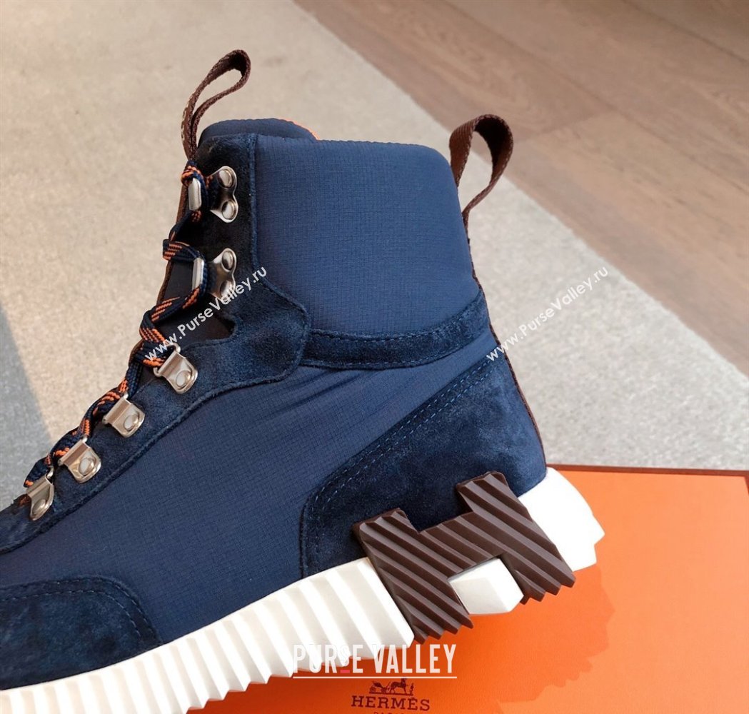 Hermes Klimb Boot Sneakers in Suede and Check Fabric Dark Blue 2025 0226 (XC-250226041)