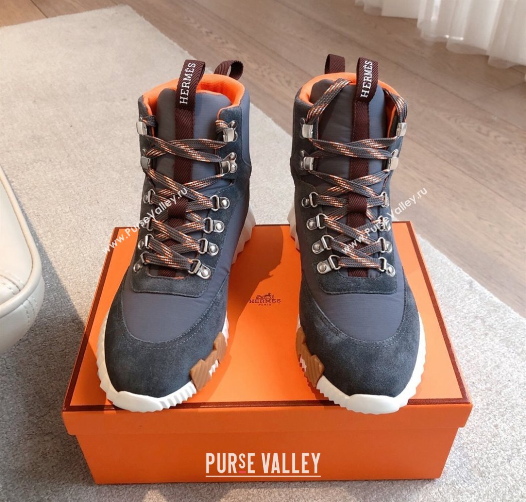 Hermes Klimb Boot Sneakers in Suede and Check Fabric Grey 2025 0226 (XC-250226042)