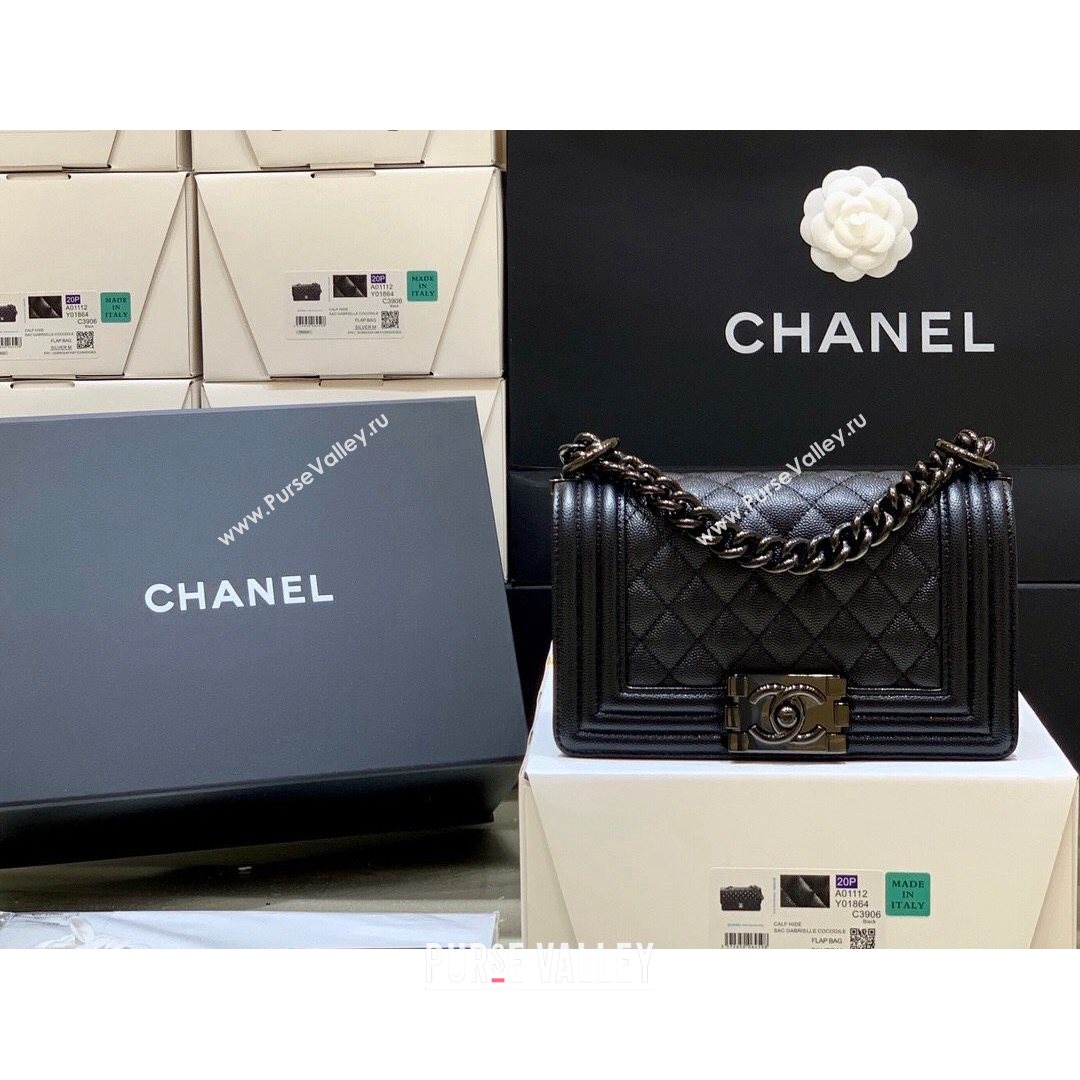 Chanel Quilted Original Haas Caviar Leather Small Boy Flap Bag All Black (Top Quality) (SHUNY-210811071)