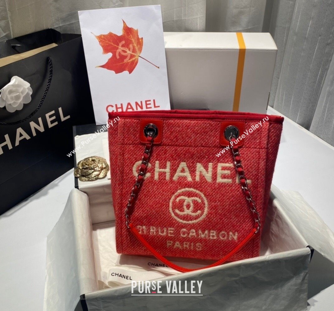 Chanel Deauville Mixed Fibers Small Shopping Bag Red 2021 (SSZ-21101257)