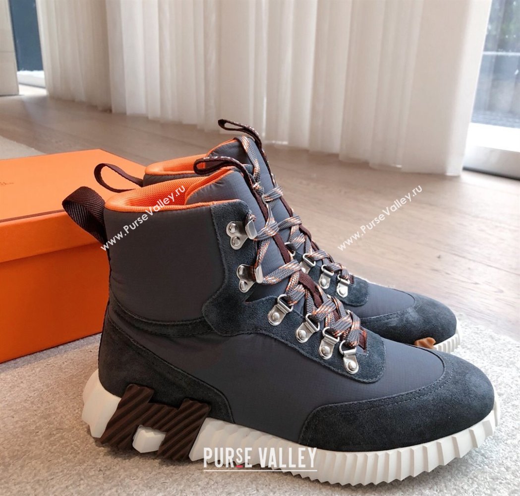 Hermes Klimb Boot Sneakers in Suede and Check Fabric Grey 2025 0226 (XC-250226042)