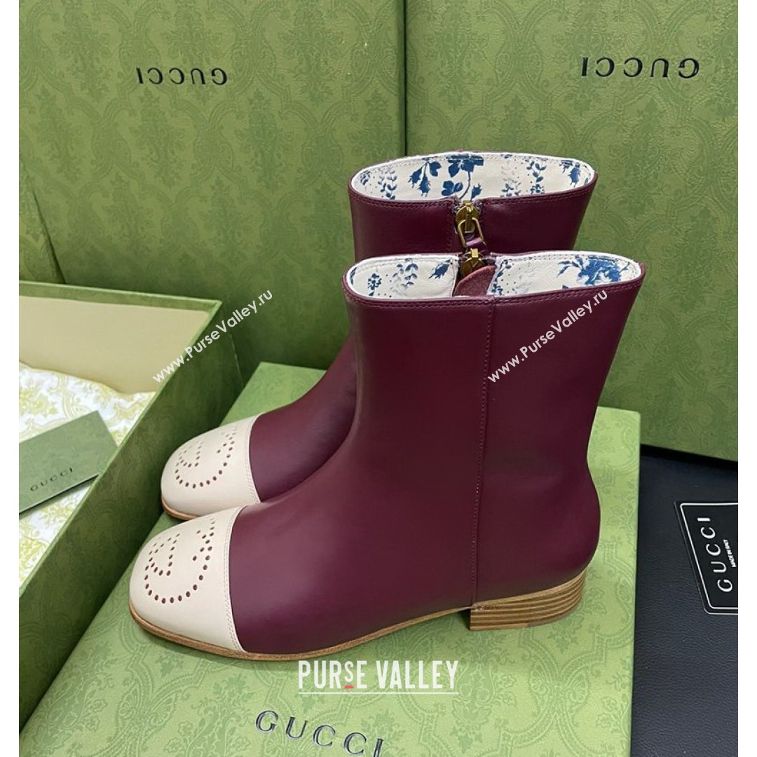 Gucci Calfskin Short Boot with Double G Toe Burgundy 2021 (MD-21081051)