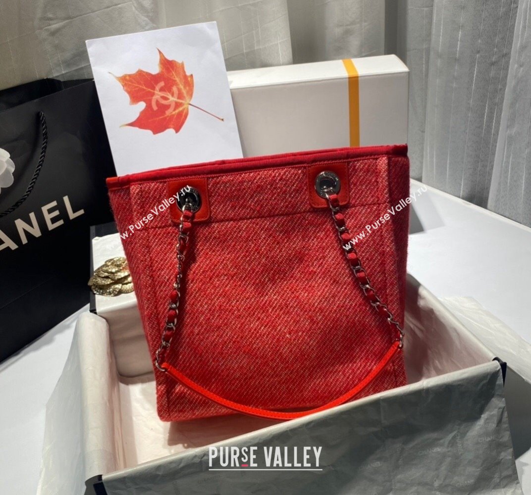 Chanel Deauville Mixed Fibers Small Shopping Bag Red 2021 (SSZ-21101257)