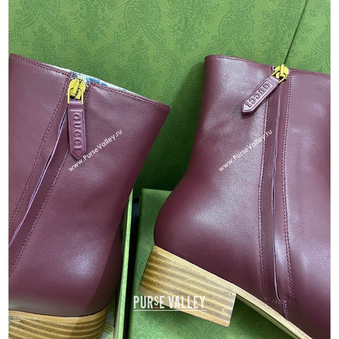 Gucci Calfskin Short Boot with Double G Toe Burgundy 2021 (MD-21081051)