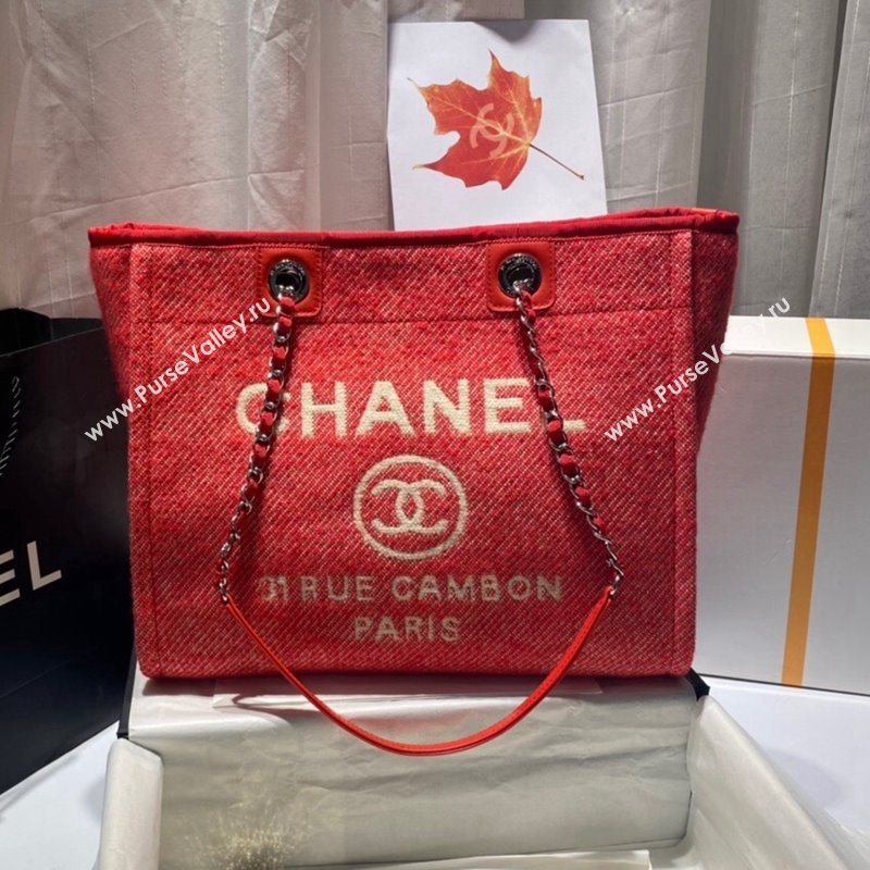 Chanel Deauville Mixed Fibers Medium Shopping Bag A67001 Red 2021 (SSZ-21101258)