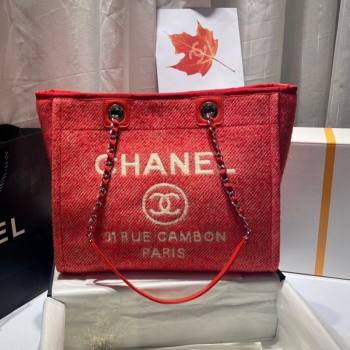 Chanel Deauville Mixed Fibers Medium Shopping Bag A67001 Red 2021 (SSZ-21101258)