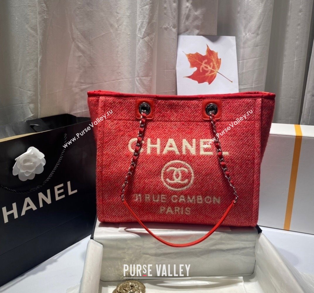 Chanel Deauville Mixed Fibers Medium Shopping Bag A67001 Red 2021 (SSZ-21101258)