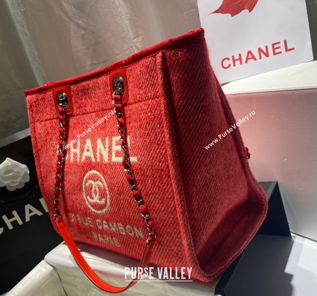 Chanel Deauville Mixed Fibers Medium Shopping Bag A67001 Red 2021 (SSZ-21101258)