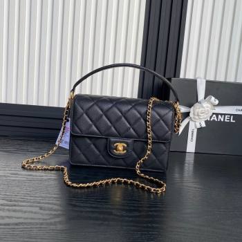 Chanel Grained Shiny Calfskin Small Flap bag with Top Handle AS5166 Black 2024 (yezi-241106132)