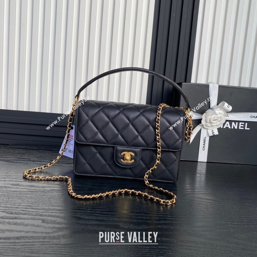 Chanel Grained Shiny Calfskin Small Flap bag with Top Handle AS5166 Black 2024 (yezi-241106132)