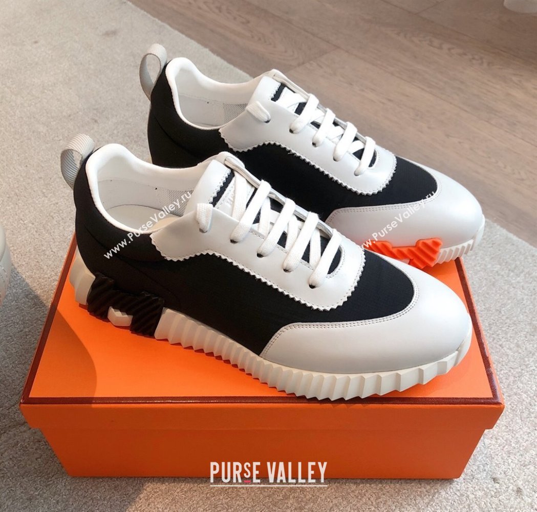 Hermes Bouncing Sneakers in Leather and Check Fabric Black/White 2025 0226 (XC-250226043)