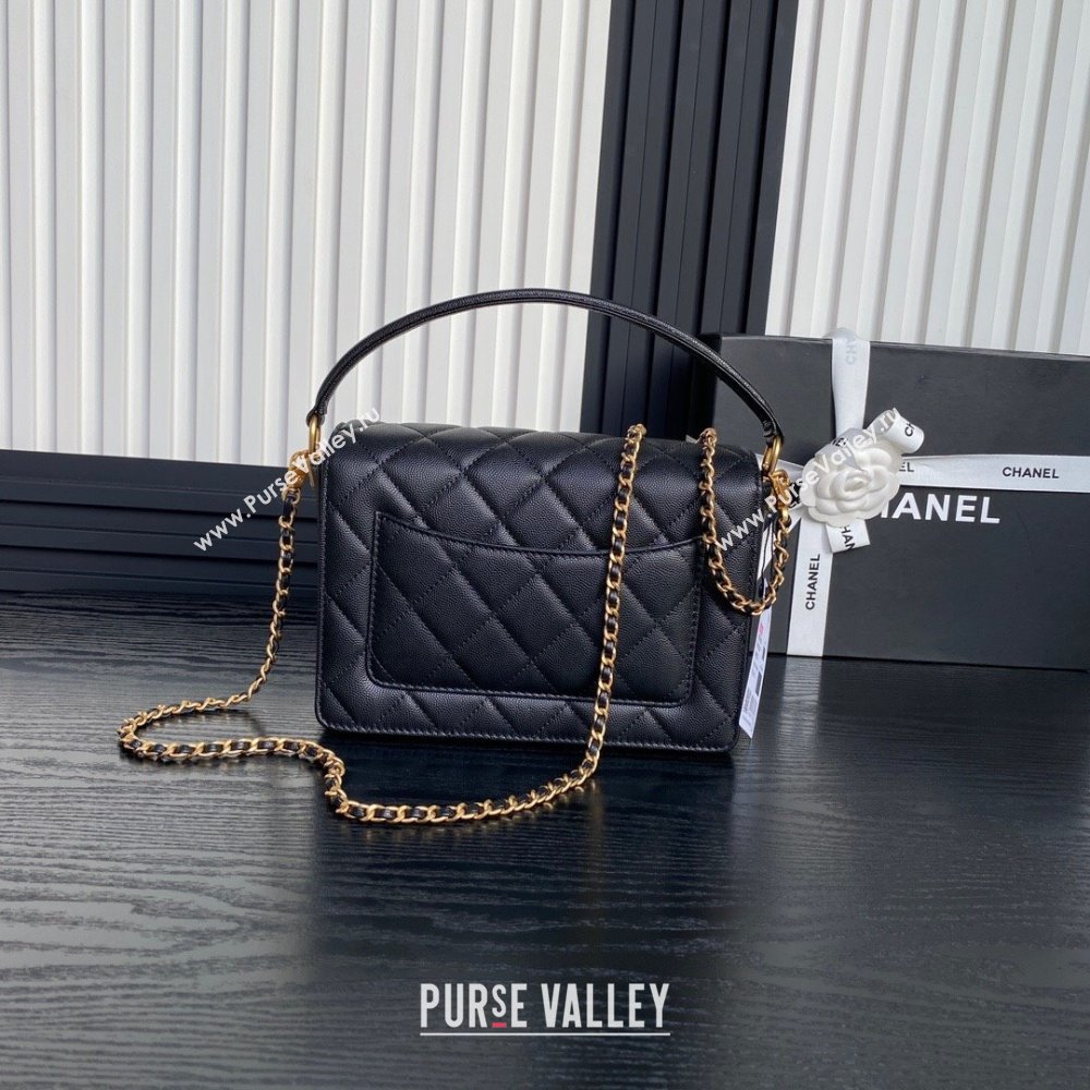 Chanel Grained Shiny Calfskin Small Flap bag with Top Handle AS5166 Black 2024 (yezi-241106132)