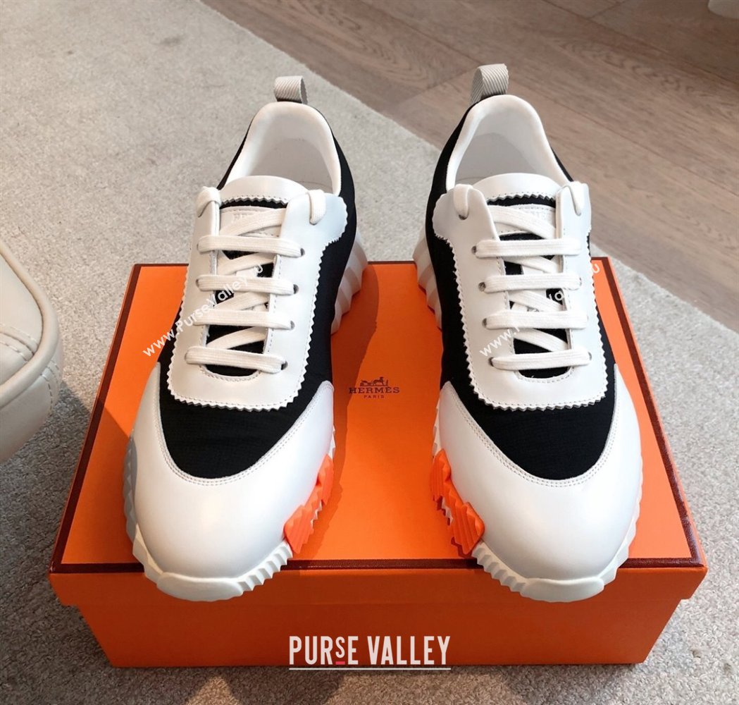 Hermes Bouncing Sneakers in Leather and Check Fabric Black/White 2025 0226 (XC-250226043)