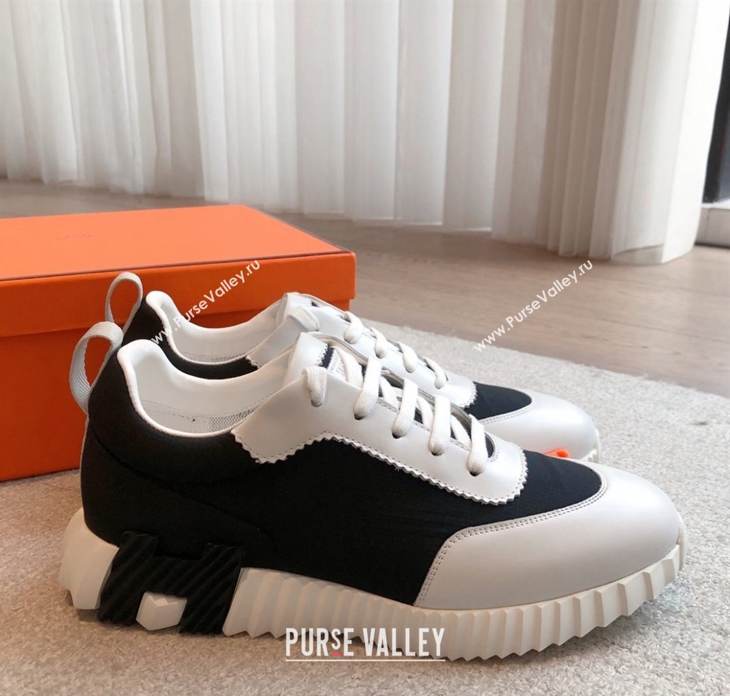 Hermes Bouncing Sneakers in Leather and Check Fabric Black/White 2025 0226 (XC-250226043)