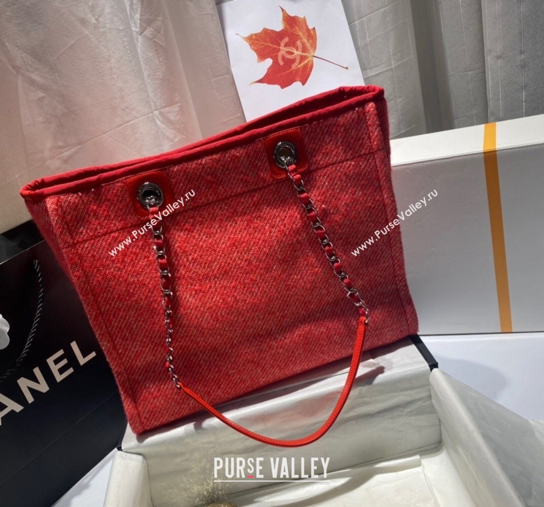 Chanel Deauville Mixed Fibers Medium Shopping Bag A67001 Red 2021 (SSZ-21101258)