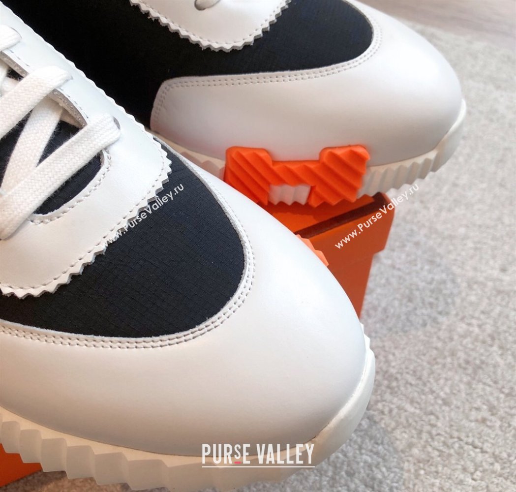 Hermes Bouncing Sneakers in Leather and Check Fabric Black/White 2025 0226 (XC-250226043)