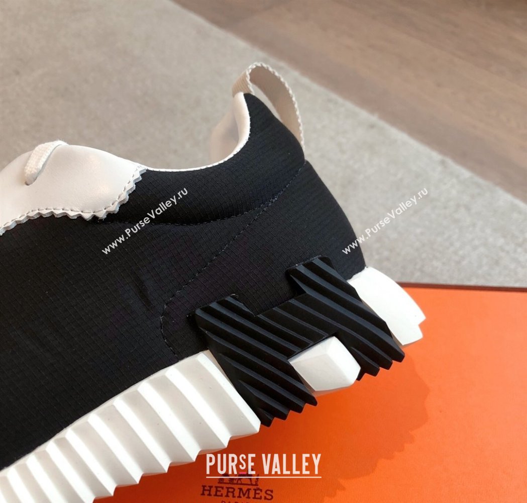 Hermes Bouncing Sneakers in Leather and Check Fabric Black/White 2025 0226 (XC-250226043)