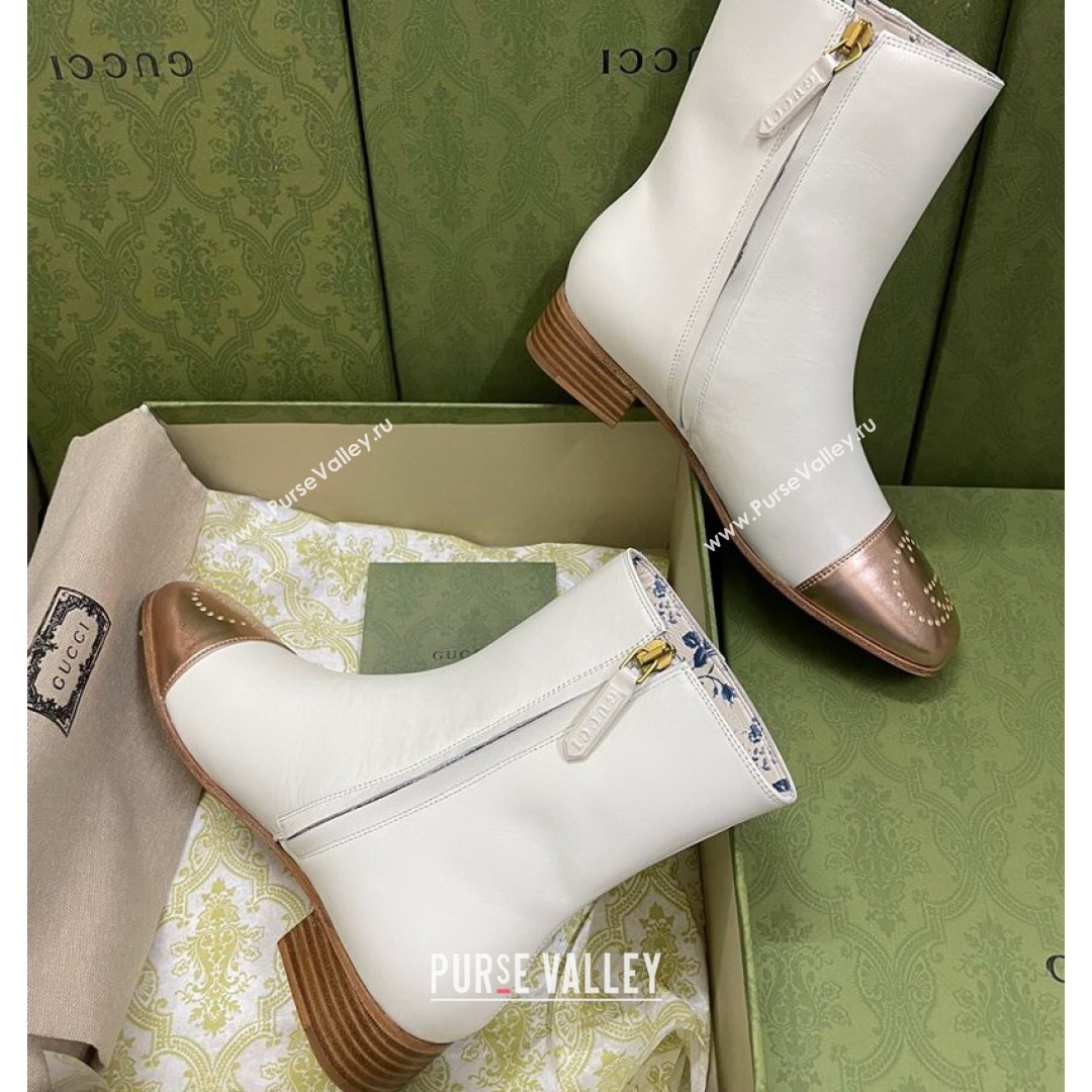 Gucci Calfskin Short Boot with Double G Toe White 2021 (MD-21081052)