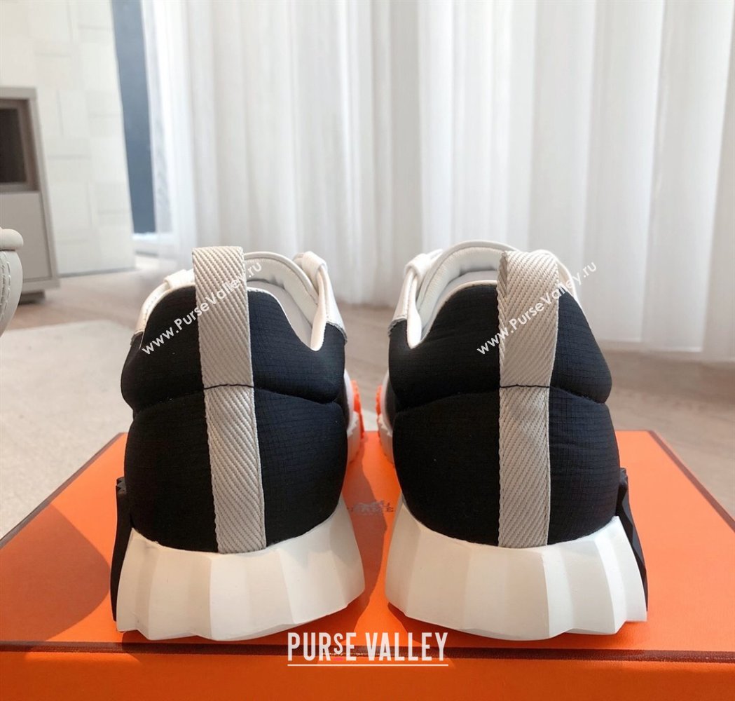 Hermes Bouncing Sneakers in Leather and Check Fabric Black/White 2025 0226 (XC-250226043)