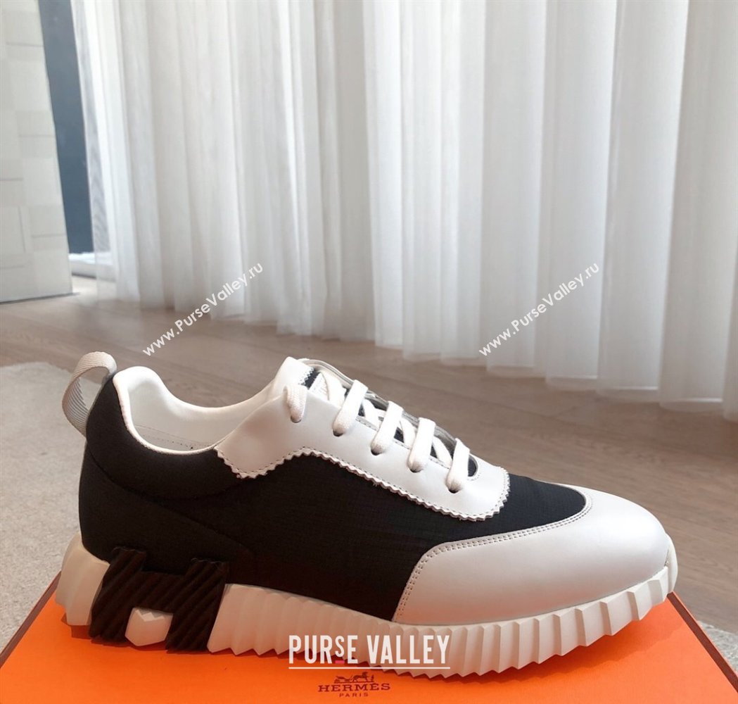 Hermes Bouncing Sneakers in Leather and Check Fabric Black/White 2025 0226 (XC-250226043)