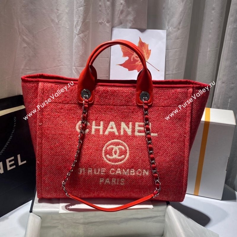 Chanel Deauville Mixed Fibers Large Shopping Bag A66941 Red 2021 (SSZ-21101259)