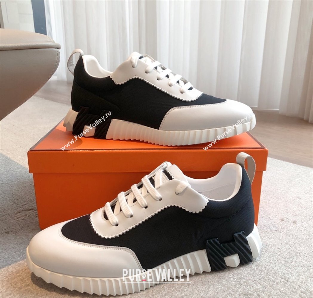 Hermes Bouncing Sneakers in Leather and Check Fabric Black/White 2025 0226 (XC-250226043)
