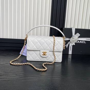 Chanel Grained Shiny Calfskin Small Flap bag with Top Handle AS5166 White 2024 (yezi-241106133)