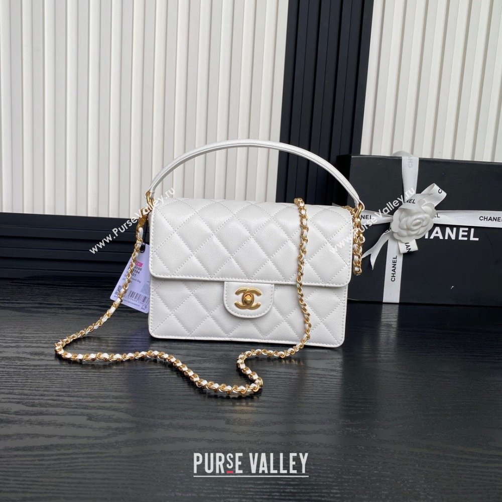 Chanel Grained Shiny Calfskin Small Flap bag with Top Handle AS5166 White 2024 (yezi-241106133)