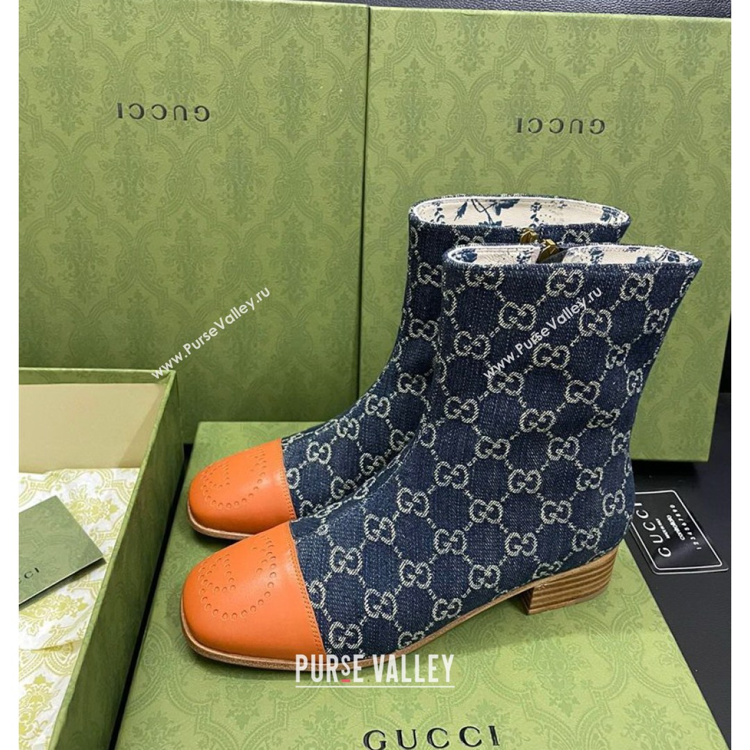 Gucci GG Denim Short Boot with Double G Toe Blue 2021 (MD-21081053)