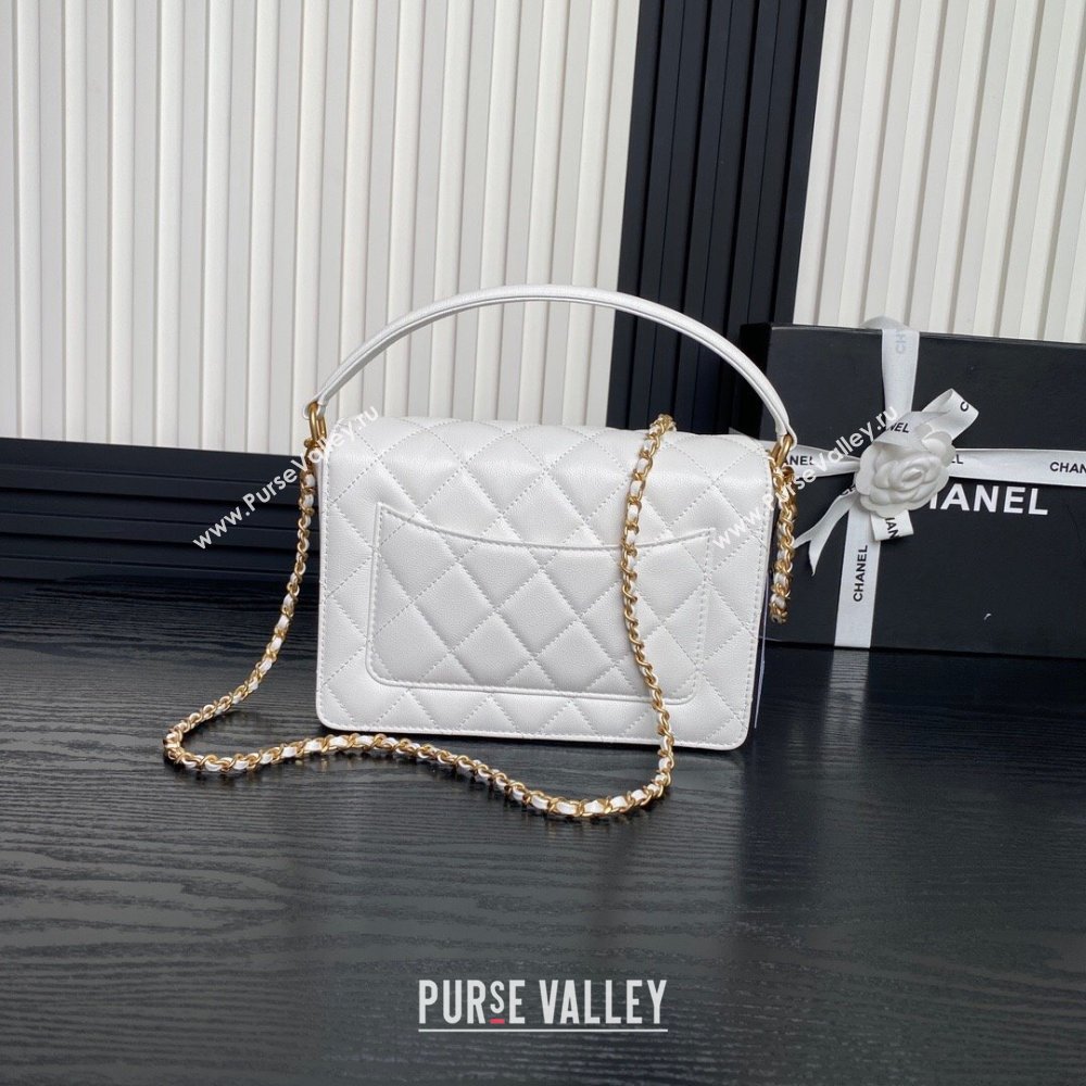 Chanel Grained Shiny Calfskin Small Flap bag with Top Handle AS5166 White 2024 (yezi-241106133)