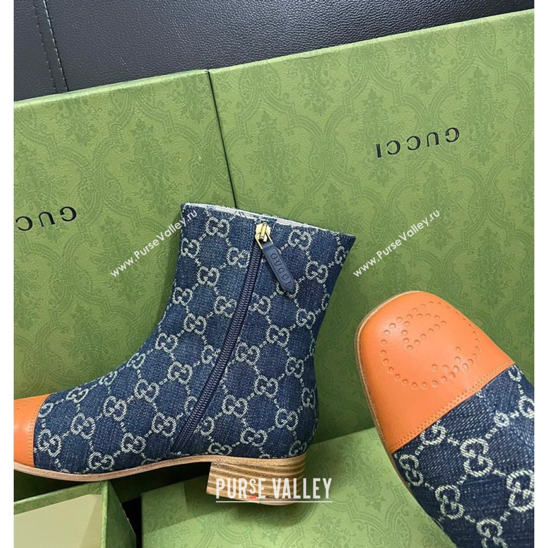 Gucci GG Denim Short Boot with Double G Toe Blue 2021 (MD-21081053)