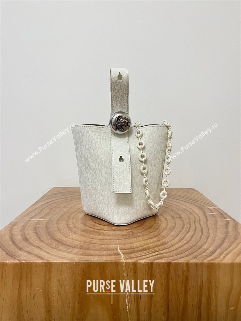 Loewe Mini Pebble Bucket bag in Soft Grained Calfskin 9047 White 2024 Top (KE-24090219)