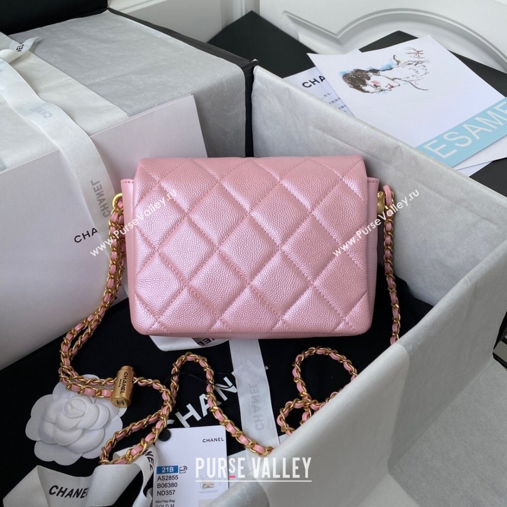 Chanel Iridescent Grained Calfskin Mini Flap Bag AS2855 Pink 02 2021 (JY-21101219)