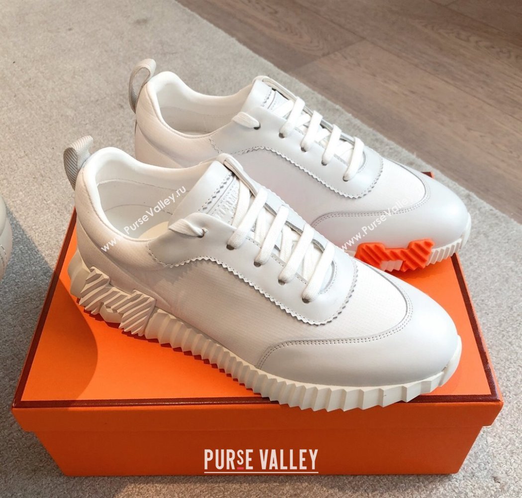 Hermes Bouncing Sneakers in Leather and Check Fabric White 2025 0226 (XC-250226045)