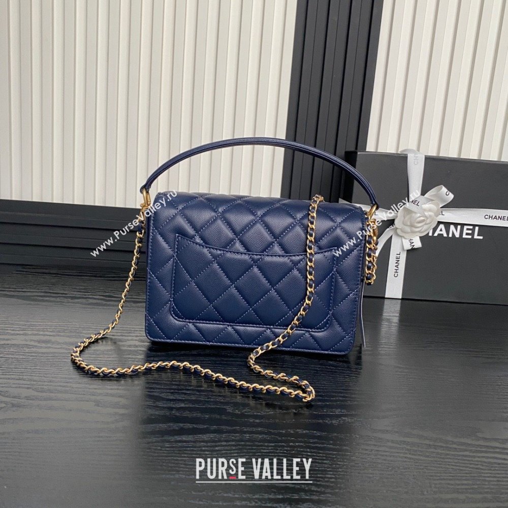 Chanel Grained Shiny Calfskin Small Flap bag with Top Handle AS5166 Navy Blue 2024 (yezi-241106134)