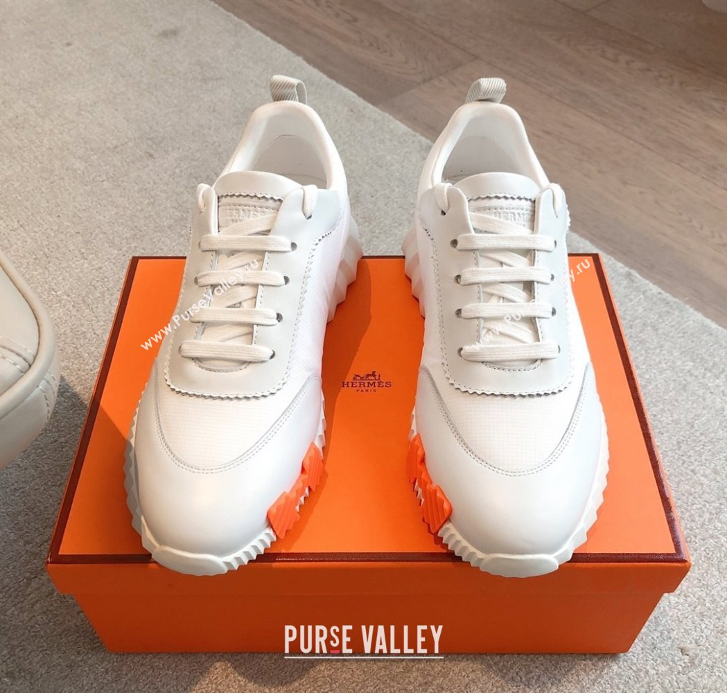 Hermes Bouncing Sneakers in Leather and Check Fabric White 2025 0226 (XC-250226045)