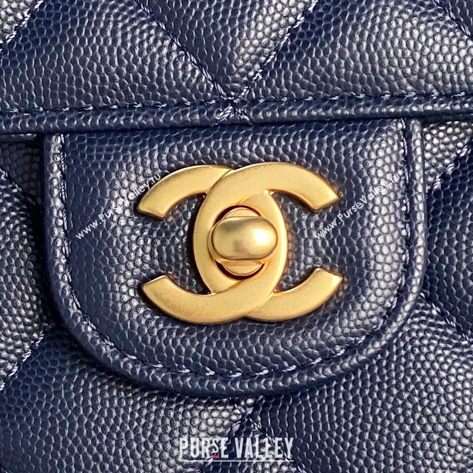 Chanel Grained Shiny Calfskin Small Flap bag with Top Handle AS5166 Navy Blue 2024 (yezi-241106134)