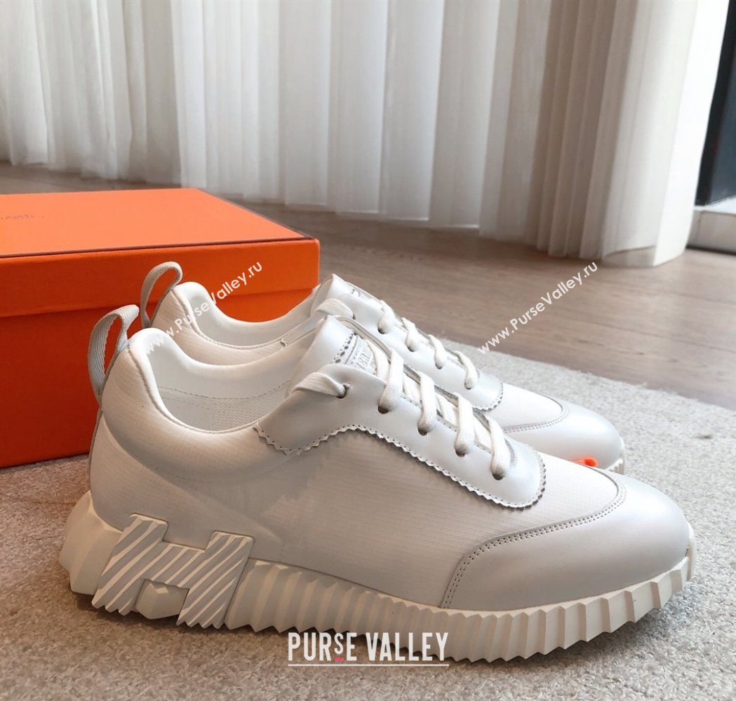 Hermes Bouncing Sneakers in Leather and Check Fabric White 2025 0226 (XC-250226045)